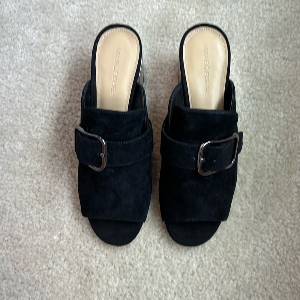 Marc Fisher Black Suede Mirror Block Heel Mule